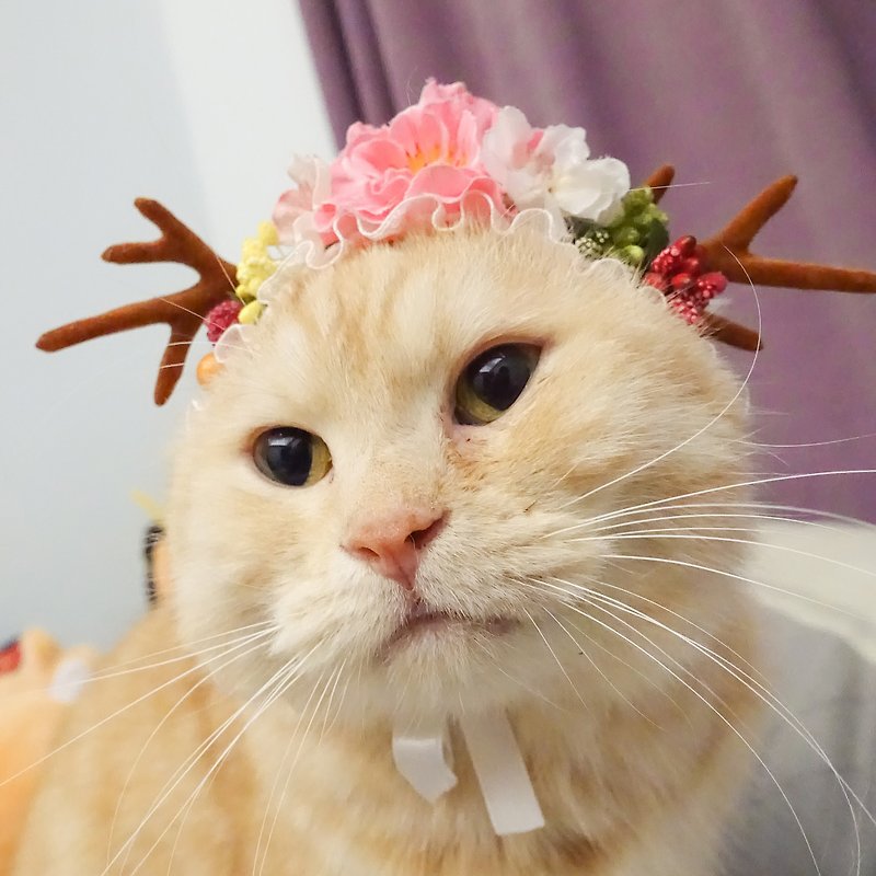 浪漫森林系麋鹿貓狗寵物帽(s號) - 寵物衣服 - 聚酯纖維 粉紅色