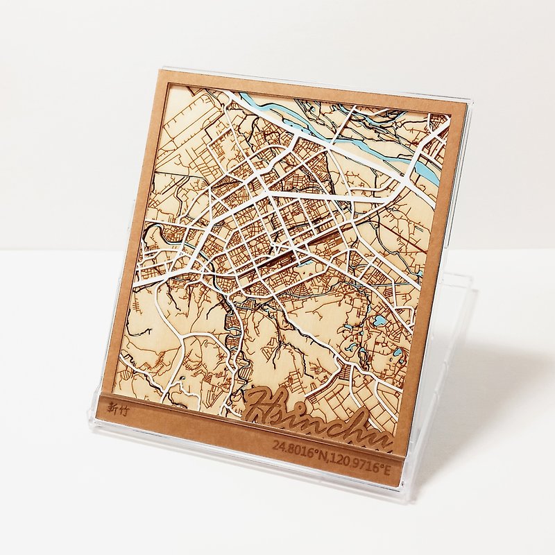 Yifang Map-Hsinchu | Taiwan City Map | Customized Map - Items for Display - Wood Multicolor