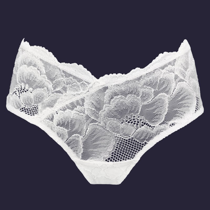 Floral lace brazilian panties - White wedding lingerie - Bridal sexy underwear - ชุดชั้นในผู้หญิง - เส้นใยสังเคราะห์ ขาว