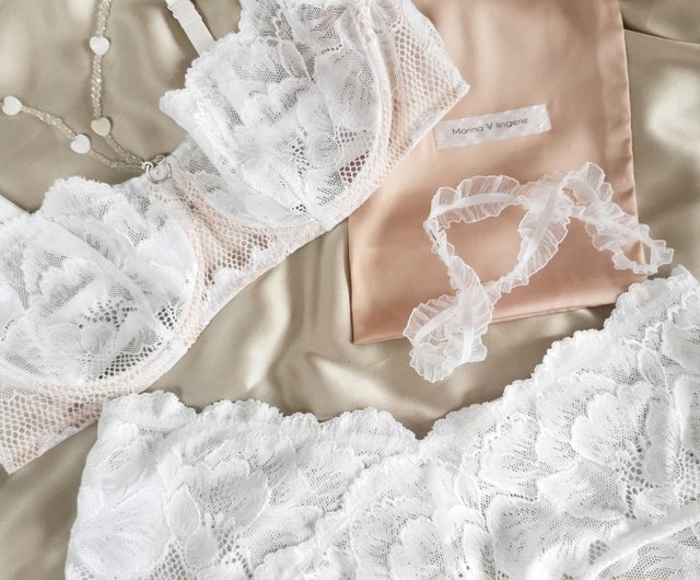 花柄レースブラジャー ホワイト みー LINGERIEAM ホワイト花柄レース