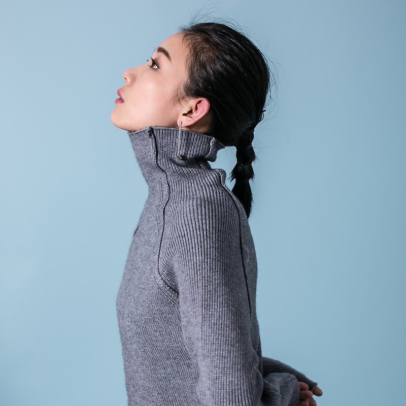 Annie Chen Winter new Women Korean high-necked sweater female backing shirt hedging Slim thin sweater to keep warm - สเวตเตอร์ผู้หญิง - ผ้าฝ้าย/ผ้าลินิน สีเทา