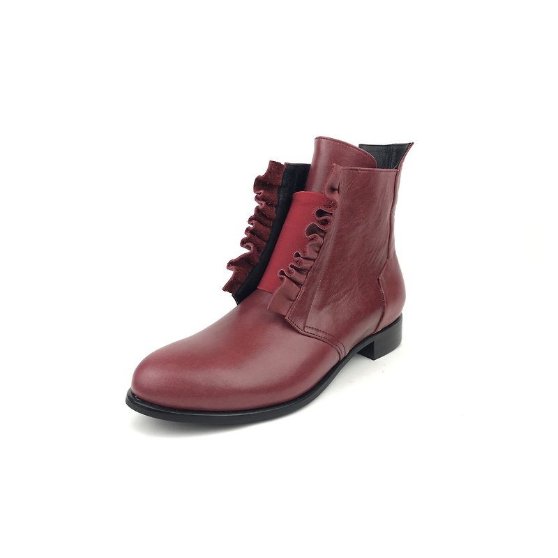The Deep - sea anemones - Burgundy  Leather Handmade *Boots* - รองเท้าบูทสั้นผู้หญิง - หนังแท้ สีนำ้ตาล