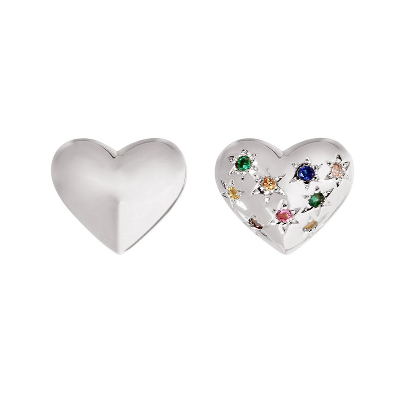 Half Multi Heart Earrings - ต่างหู - โลหะ สีเงิน