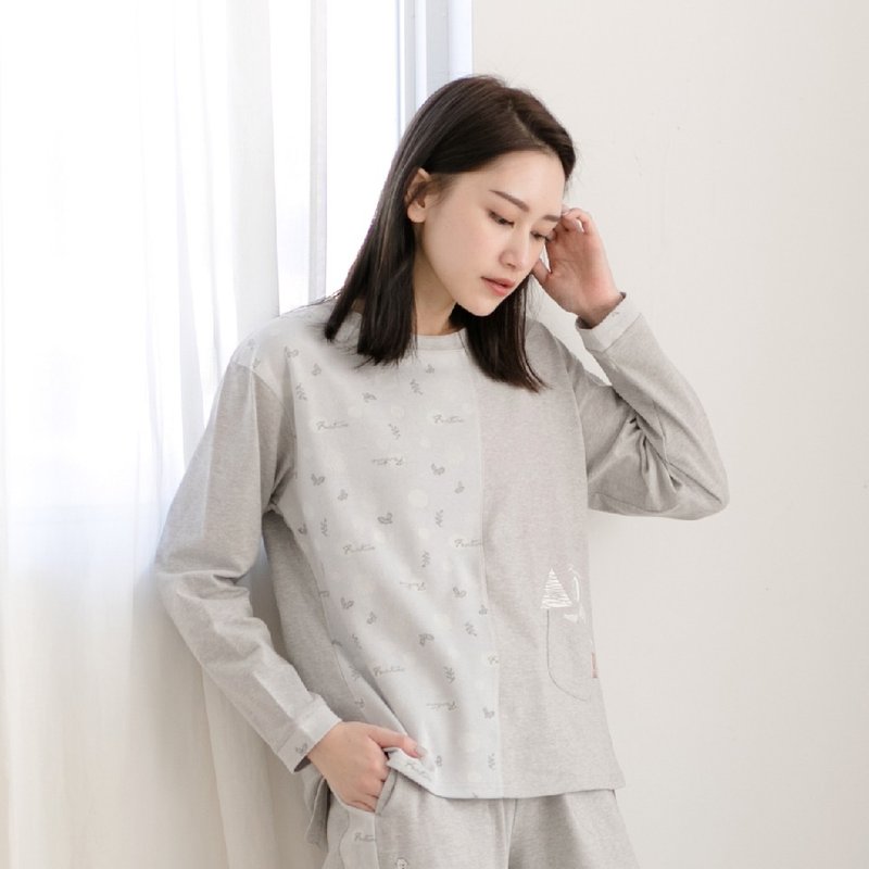 UMORFIL膠原蛋白MIT有機棉拼接居家服/居家服-拼接灰 - 睡衣/居家服 - 棉．麻 灰色