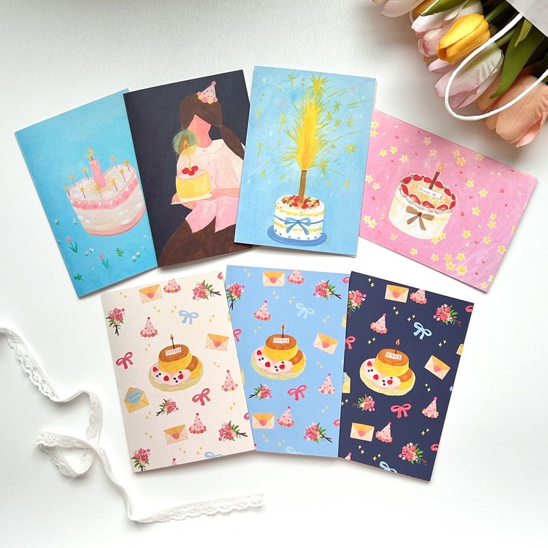 Illustration birthday card folding pearl card blessing card gift card - การ์ด/โปสการ์ด - กระดาษ หลากหลายสี