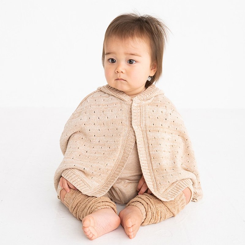 Y-1381 100% organic cotton thick low gauge baby cloak natural Brown Suitable for height 50-80cm Made in Japan - เสื้อโค้ด - ผ้าฝ้าย/ผ้าลินิน ขาว