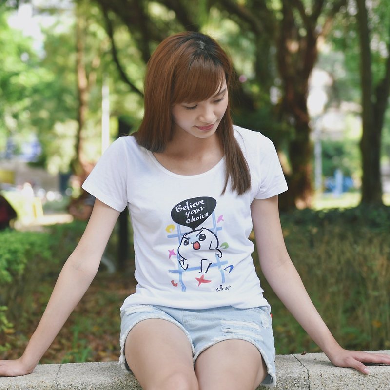微疼│女短T－人生圈圈叉 (限量+預購) - 女 T 恤 - 棉．麻 白色