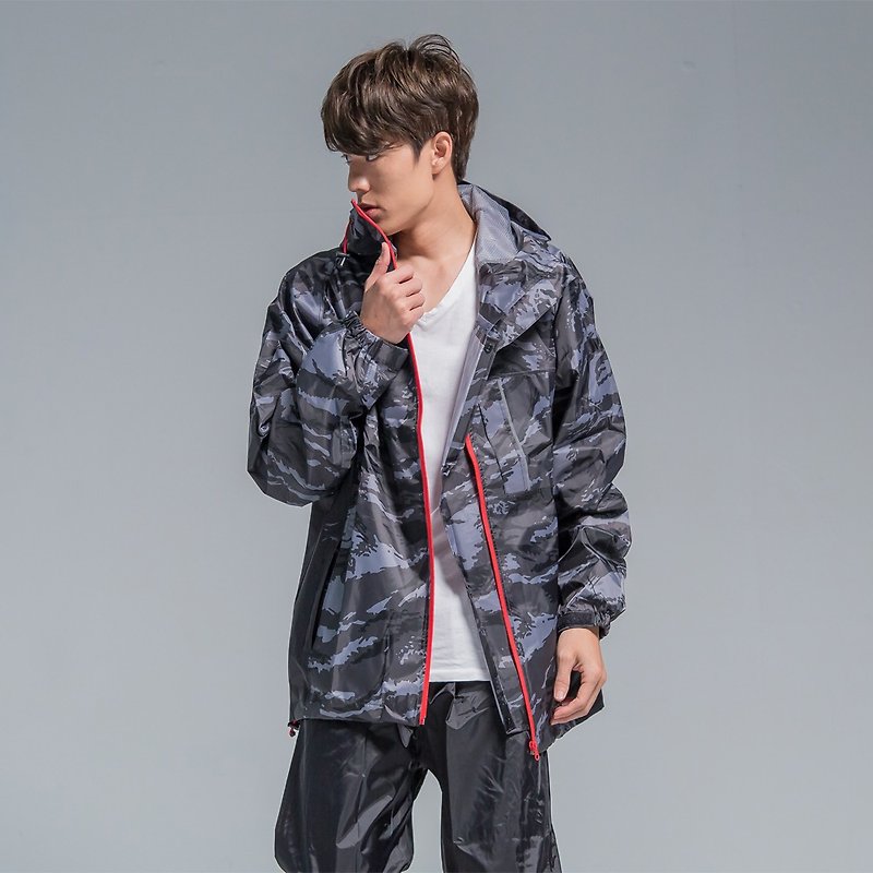 Play cool camouflage two-piece raincoat-gray camouflage - Umbrellas & Rain Gear - Waterproof Material Gray