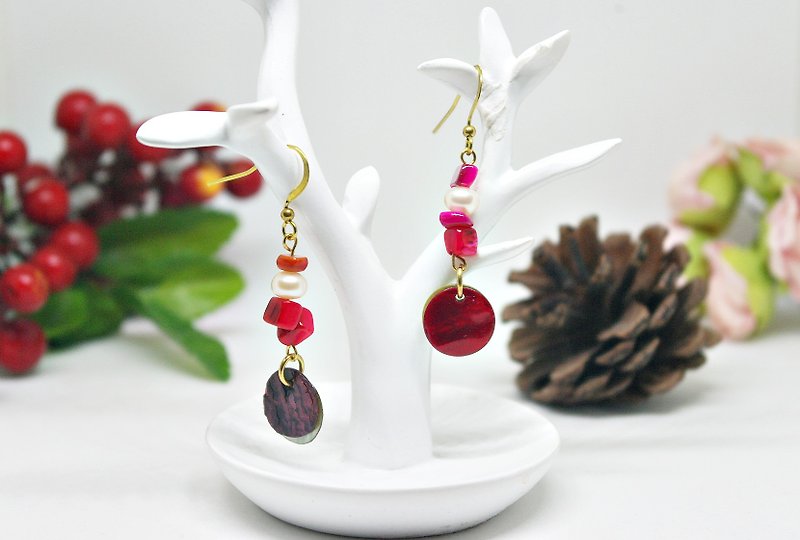 Brass X delicate beauty of natural stone * * - hook earrings - Earrings & Clip-ons - Gemstone Red
