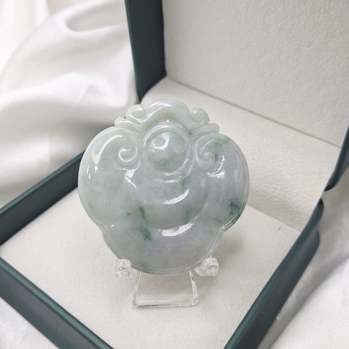 緣圓翡翠 紫羅蘭飄花 微笑飽滿如意鎖 牌件 | 天然緬甸玉A貨翡翠