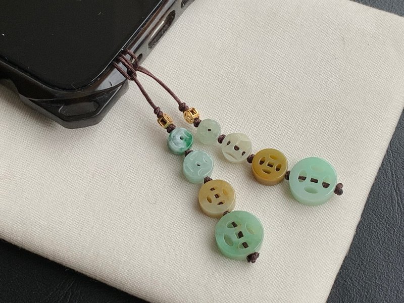 天然緬甸玉翡翠 手機吊飾 手機掛繩 玉錢 送禮 開運 招財 - 手機掛繩/背帶 - 玉石 多色