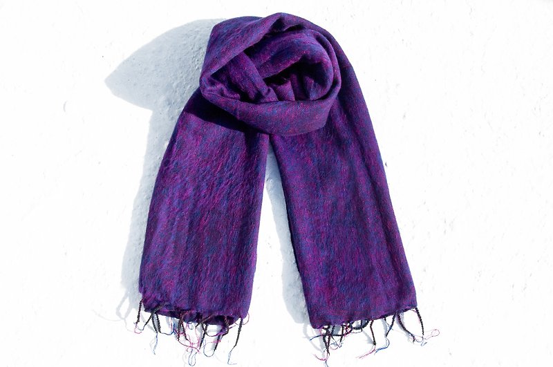 純羊毛披巾/針織圍巾/針織披巾/蓋毯/純羊毛圍巾/羊毛披巾-紫星空 - 絲巾 - 羊毛 紫色