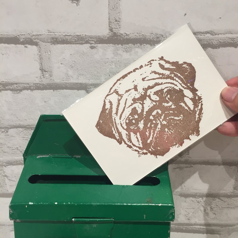 Pug Handprinted Postcard - Cards & Postcards - Paper 