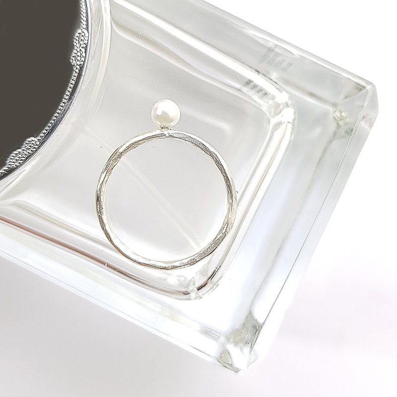 錘木紋純銀天然珍珠戒 - 戒指 - 寶石 白色