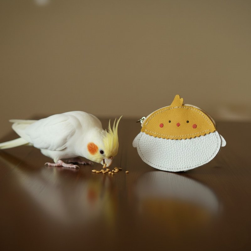 佇立一角的可愛身影。玄鳳鸚鵡拉鍊長夾．可訂製皮革小物 - 錢包/皮夾/長短夾 - 真皮 藍色