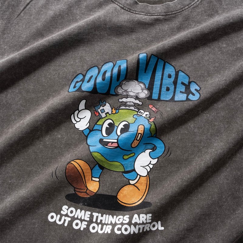 【GOOD DAY】Good Vibes 復古圖案 Tee - 黑色//紫色 (ZT1628) - 男 T 恤 - 棉．麻 黑色