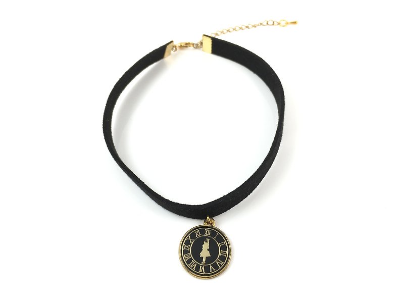 Alice black medal necklace - Necklaces - Genuine Leather Black