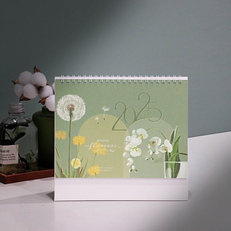 2025 Desk Calendar-Flowers in Bloom-Year of the Snake Desk Calendar-Exquisite Boxed-Exchange Gifts - Calendars - Paper Green