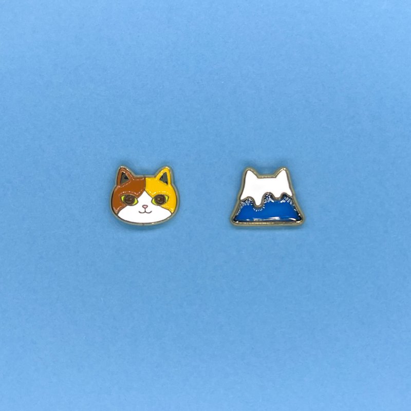 Meow貓貓半透明富士山耳環 - 可轉夾式 - 耳環/耳夾/耳骨夾 - 琺瑯 藍色