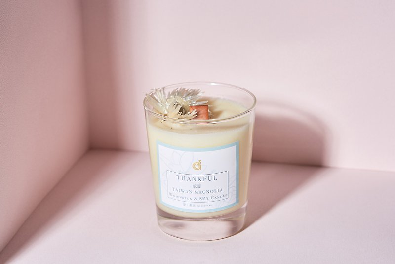 [Heaven's Heart (White Magnolia) - Wood Core Scented Candle] Thankful - Dry Flower Candle Gift - น้ำหอม - พืช/ดอกไม้ สีทอง