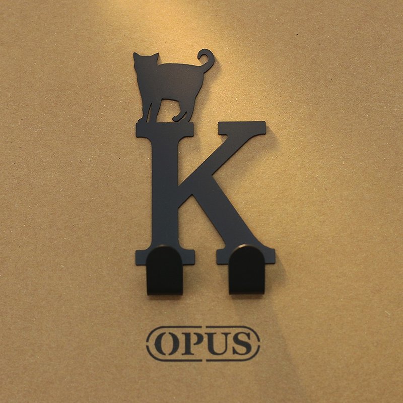 【OPUS東齊金工】當貓咪遇上字母K - 掛勾(黑)傢飾掛架/口罩收納 - 壁貼/牆壁裝飾 - 其他金屬 黑色
