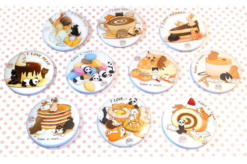 Dessert animal badge set - เข็มกลัด - พลาสติก หลากหลายสี
