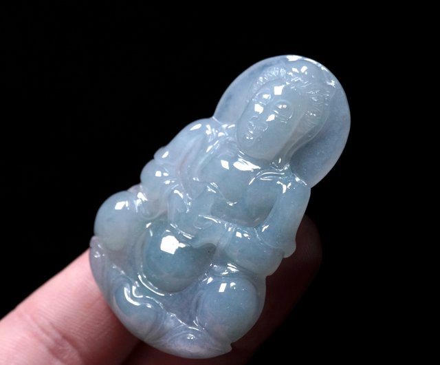 氷翡翠彫刻花瓶観音菩薩天然ビルマ翡翠ギフト | - ショップ