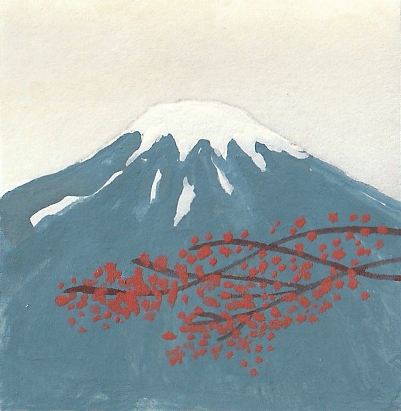日本画ポスター　富士山と紅葉　絵画　ミニアートパネル　ミニ額付き - ポスター・絵 - 紙 ブルー
