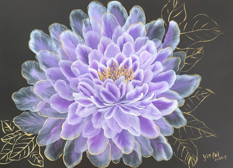 Generous Style Purple Mist Peony Original Hand-painted Hanging Painting with Wooden Frame - โปสเตอร์ - กระดาษ 