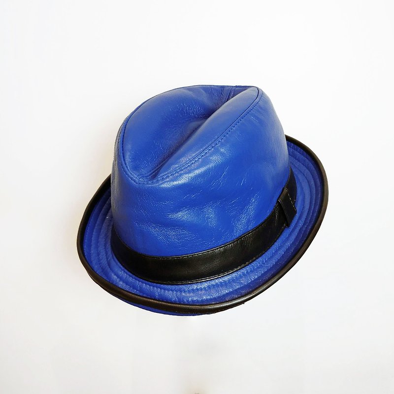 Italian Royal Blue Gentleman Leather Hat