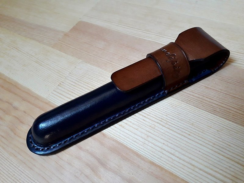 Genuine cowhide three-dimensional shaping handmade two-color slit pen case/box single-pack Montblanc customized - กล่องดินสอ/ถุงดินสอ - หนังแท้ หลากหลายสี