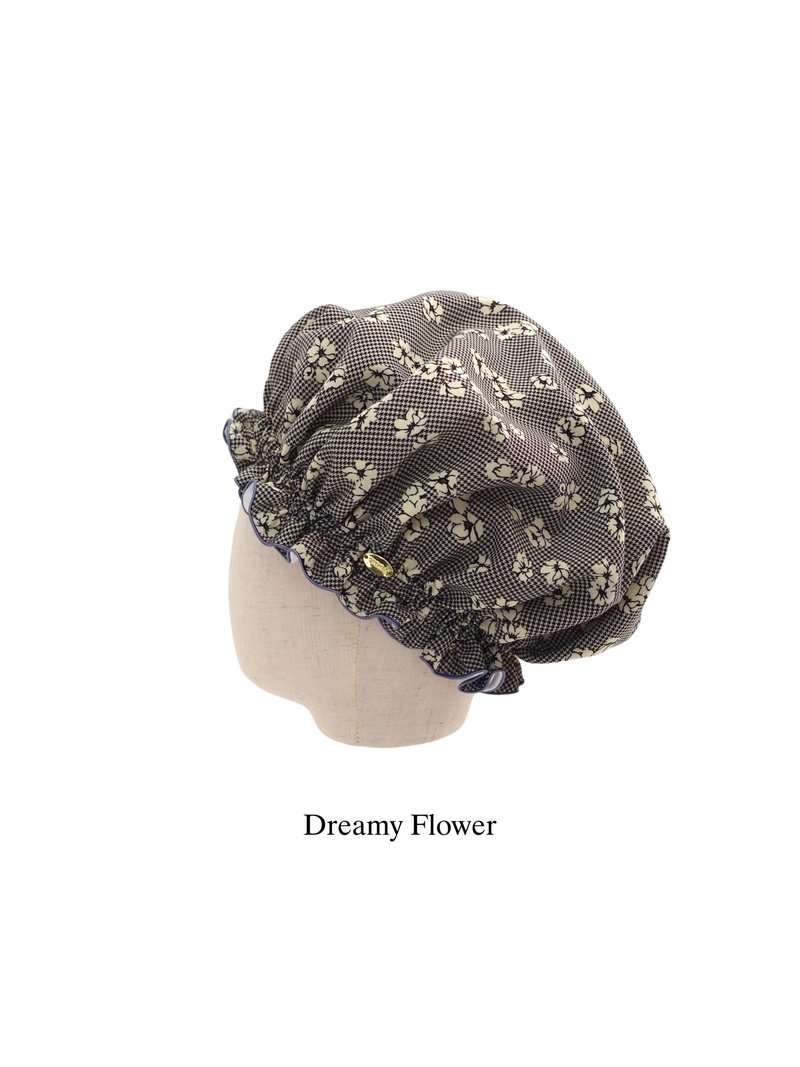 Made in Japan Washable Silk Nightcap Dreamy Flower Birthday Gift Flower lover Checkered Pattern - อุปกรณ์เสริมความงาม - ผ้าไหม สึชมพู