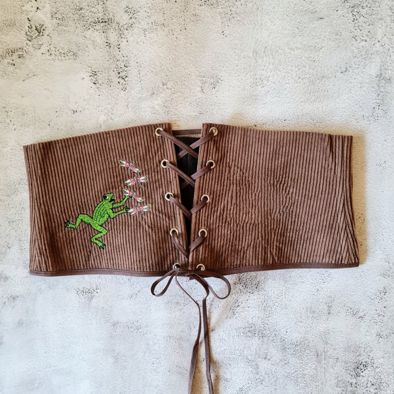 Girdle, Wide belt womens, Embroidered, Belt for dress, Brown corset custom size. - 腰帶/皮帶 - 棉．麻 咖啡色