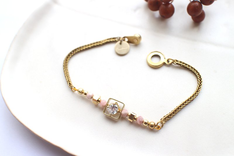 Rhodochrosite zircon brass bracelet - Bracelets - Other Metals Pink