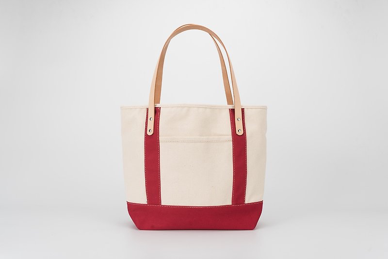 [Canvas meets leather] Hand-made large-capacity all-match tote bag can hold A4 on the shoulder - Handbags & Totes - Cotton & Hemp Red