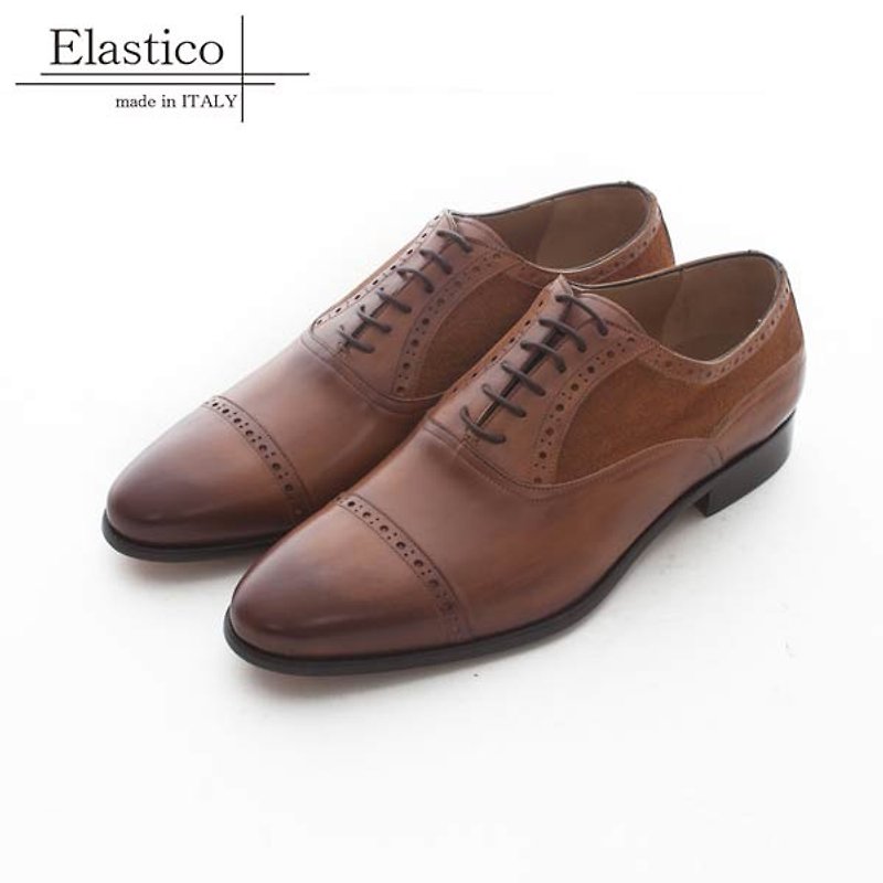 Elastico Italian stitching leather carved Oxford leather shoes #627 camel-ARGIS handmade in Japan - Men's Leather Shoes - Genuine Leather Brown