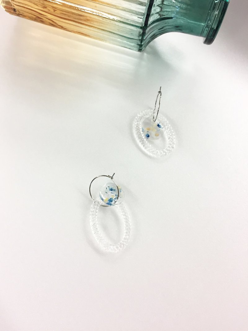 Dried flower image transparent twist frame ear ring/ Clip-On