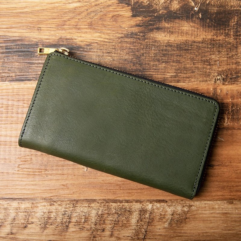 TIDY2.0 Small Long Wallet Made in Japan Tochigi Leather L-shaped Zipper Long Wallet Tidy Compact Key Pocket Lightweight Thin Anti-skimming RFID Green - Wallets - Genuine Leather Green