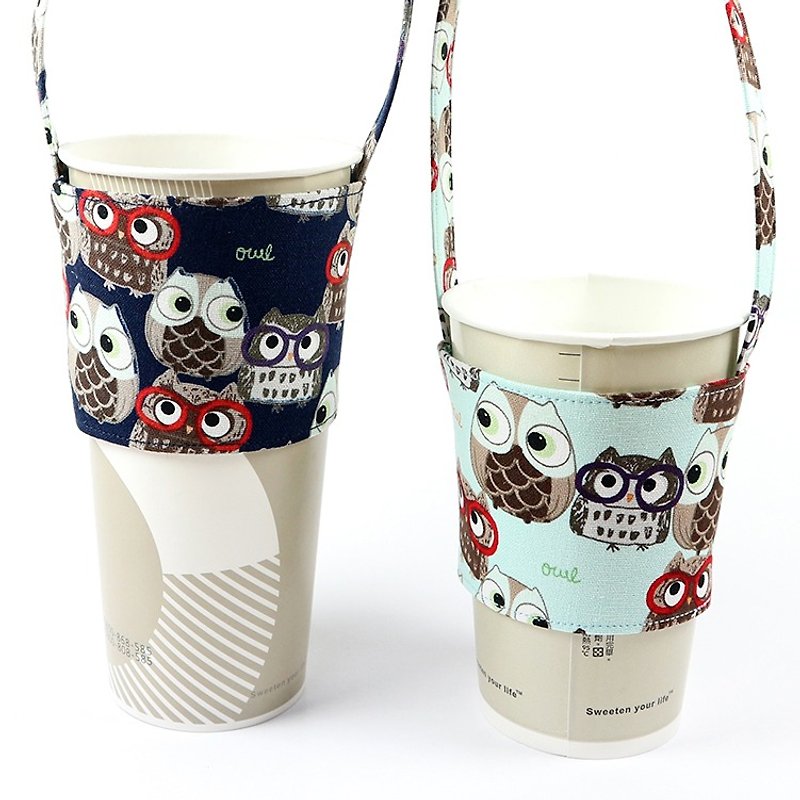 Drink cup sets of green cup sets of bags - small Dr. owl - Beverage Holders & Bags - Cotton & Hemp Blue