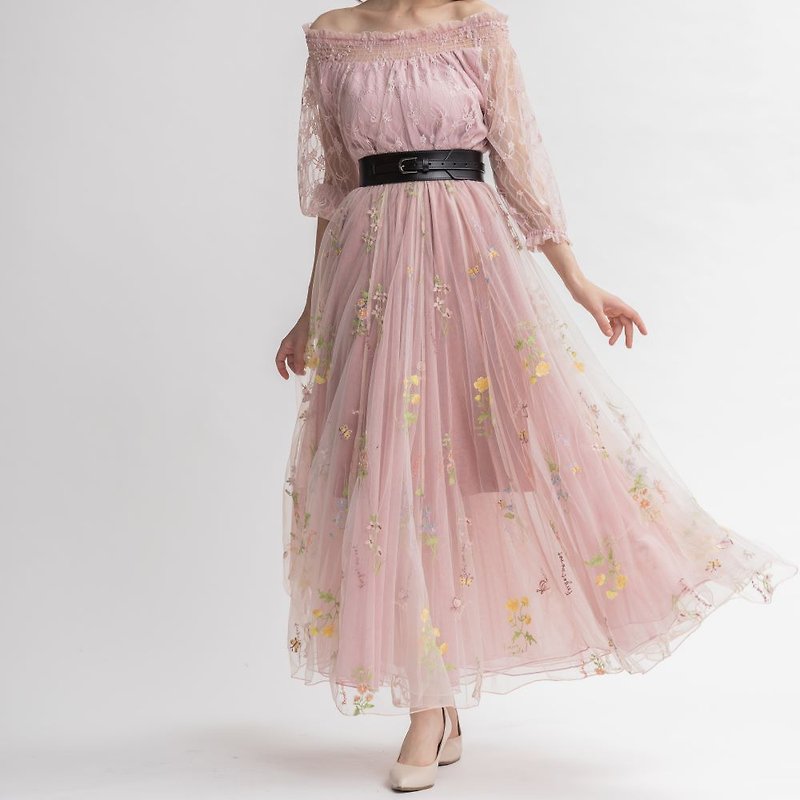 Delicate beauty Phyllis gauze powder - Skirts - Polyester Pink