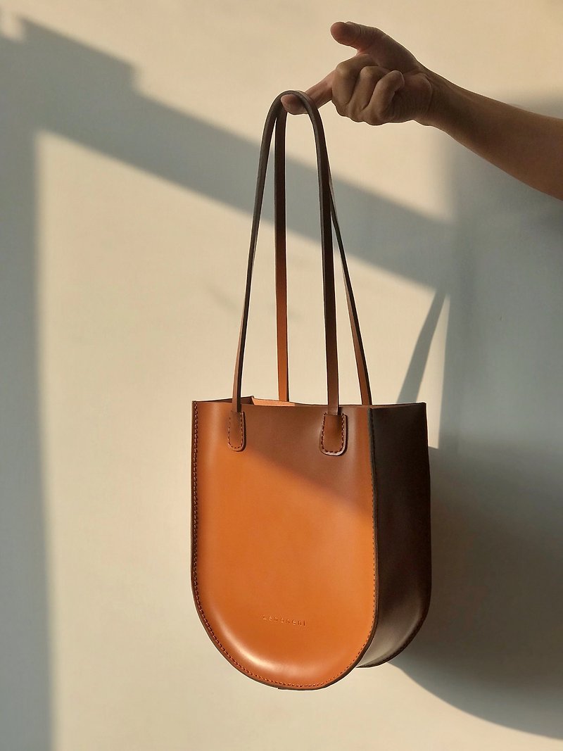 Zemoneni leather big tote bag in brown color - Handbags & Totes - Genuine Leather Brown