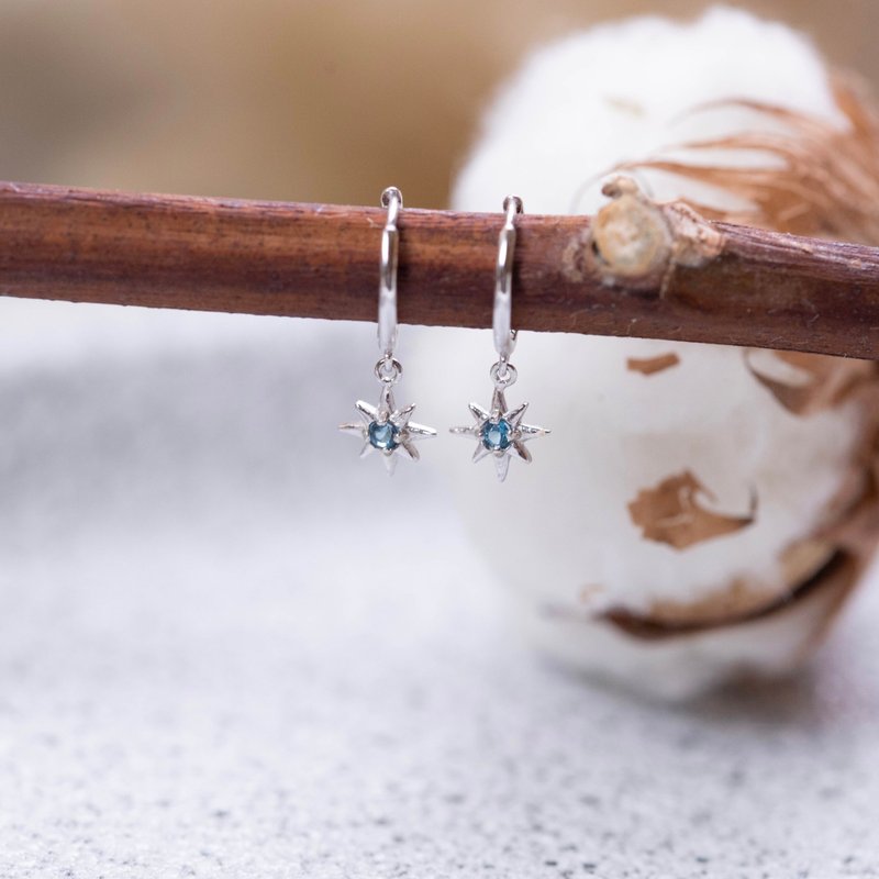 倫敦藍托帕石925純銀星芒耳釦耳環 - 耳環/耳夾/耳骨夾 - 寶石 銀色