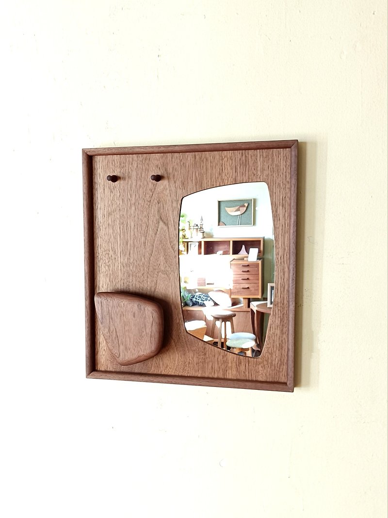 Walnut mirror. Functional items like objects such as hooks and pockets. - Other Furniture - Wood 