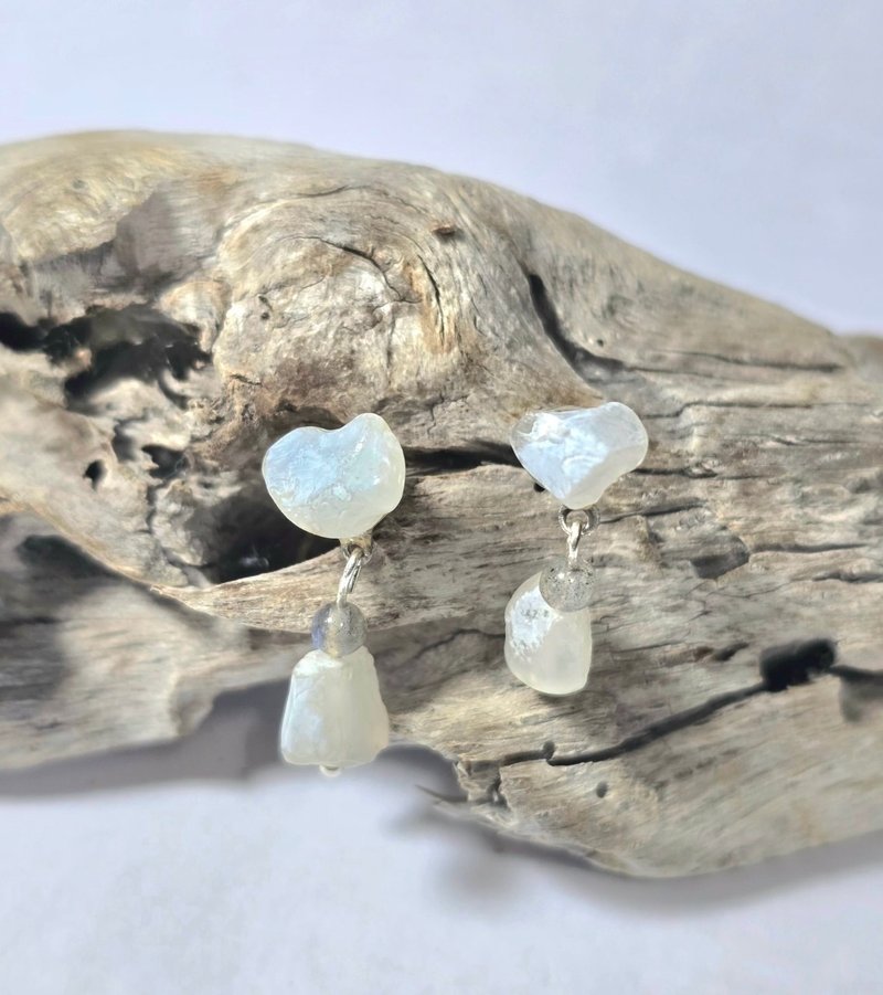 amber. Natural sea washed white chalcedony labradorite ear needles - Earrings & Clip-ons - Jade White