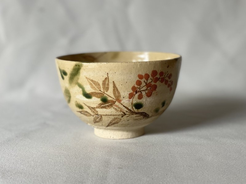 Matcha Tea Bowl Nandina domestica - Bowls - Pottery Yellow