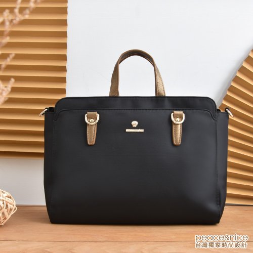 Heightened version of white collar OL business multi compartment laptop bag workplace luck A4 file three purpose bag noble black gold