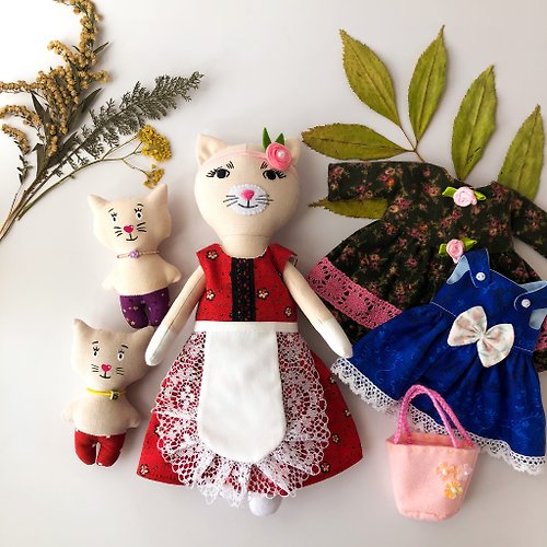 Details about   Handmade Cloth Rag Doll Cat Stuffed Animal Unique Art Doll Kitty Christmas Gift 