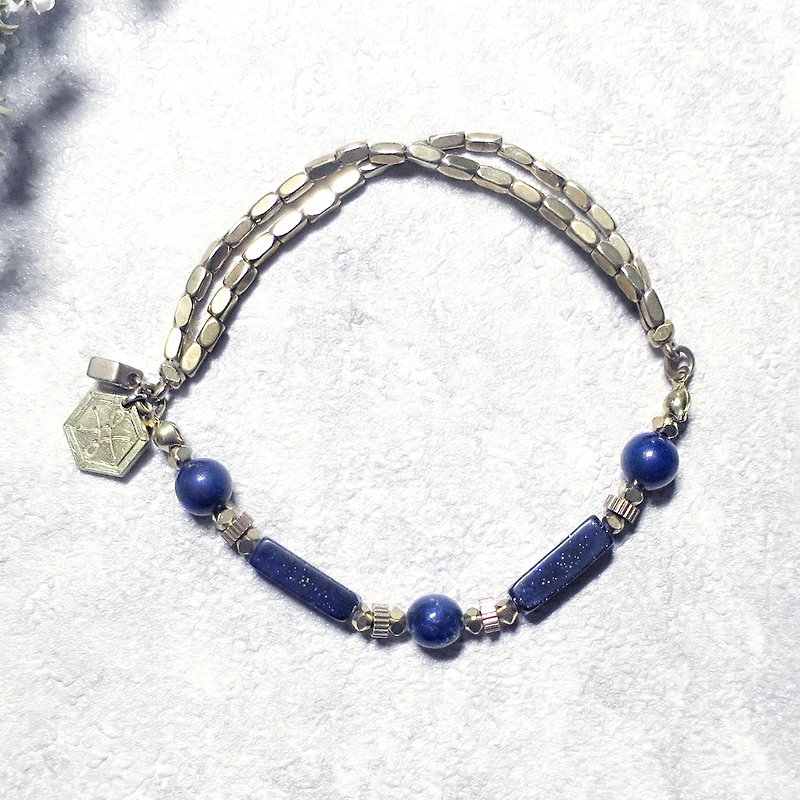 VIIART. Drunk moon. Blue Bronze bracelet yellow sand lapis - Bracelets - Gemstone Blue