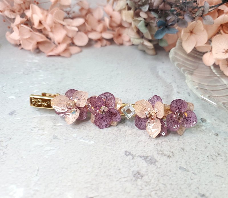 Deep Lavender Hydrangea Preserved Flowers Long Press Clip - Hair Accessories - Plants & Flowers Purple