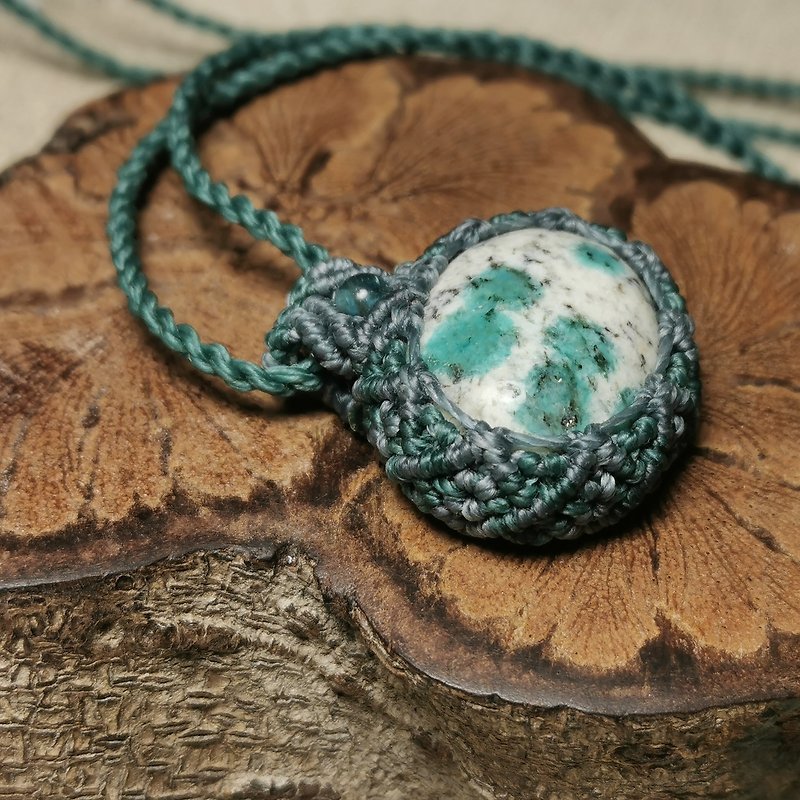 K2 Blue/symbiotic Bronze rock mineral- Wax thread weaving/totem frame design/necklace with adjustable length - สร้อยคอ - เครื่องประดับพลอย สีน้ำเงิน